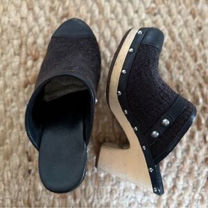 UGG Black and Tan Mules with Studded Detail